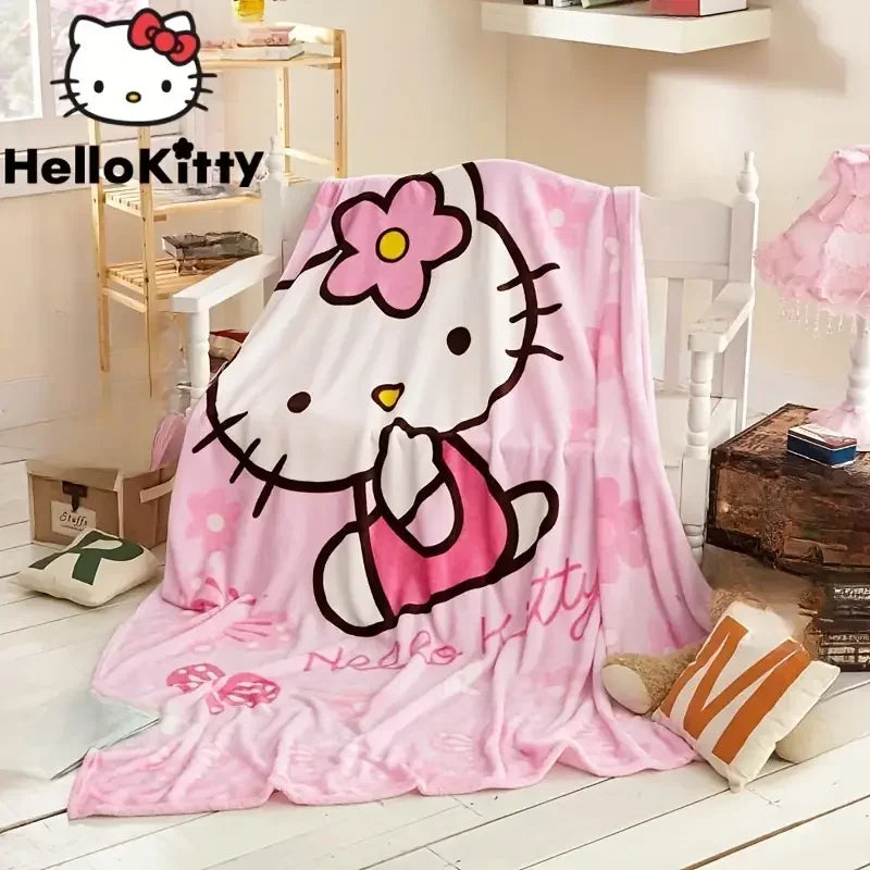 Hello Kitty Soft Fluffy Blanket Sanrio Cartoon Cute Plush Kawaii Blanket Perfect for Girls Multifunctional Blanket Birthday Gift