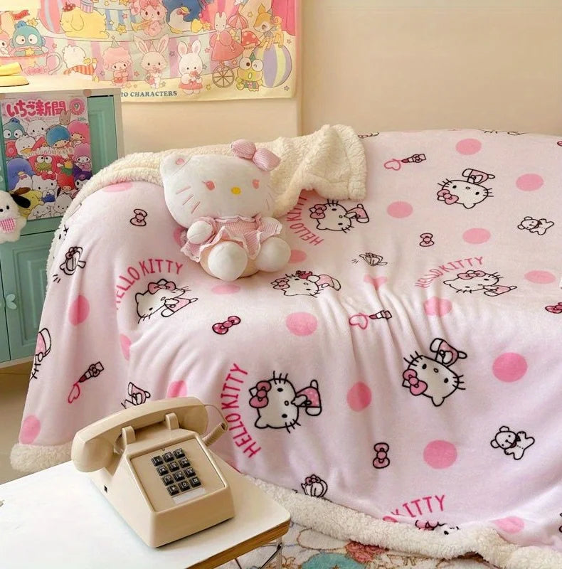 Hello Kitty Plush Double-Layered Throw Blanket - Soft, Reversible, Machine Washable, All-Season Cozy Fleece for Couch & Bed,