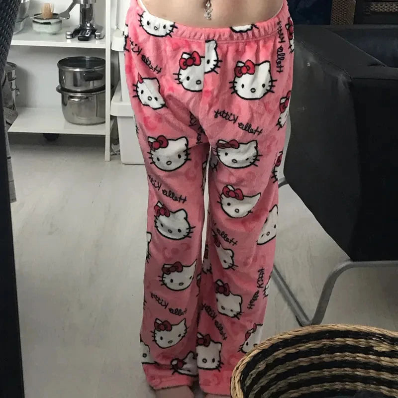 Y2K Hello Kitty Pajamas Pants Sanrio Anime Women's Pajama Pants Cartoon Couple Home Sleepwear Trousers Leisure Home Clothing