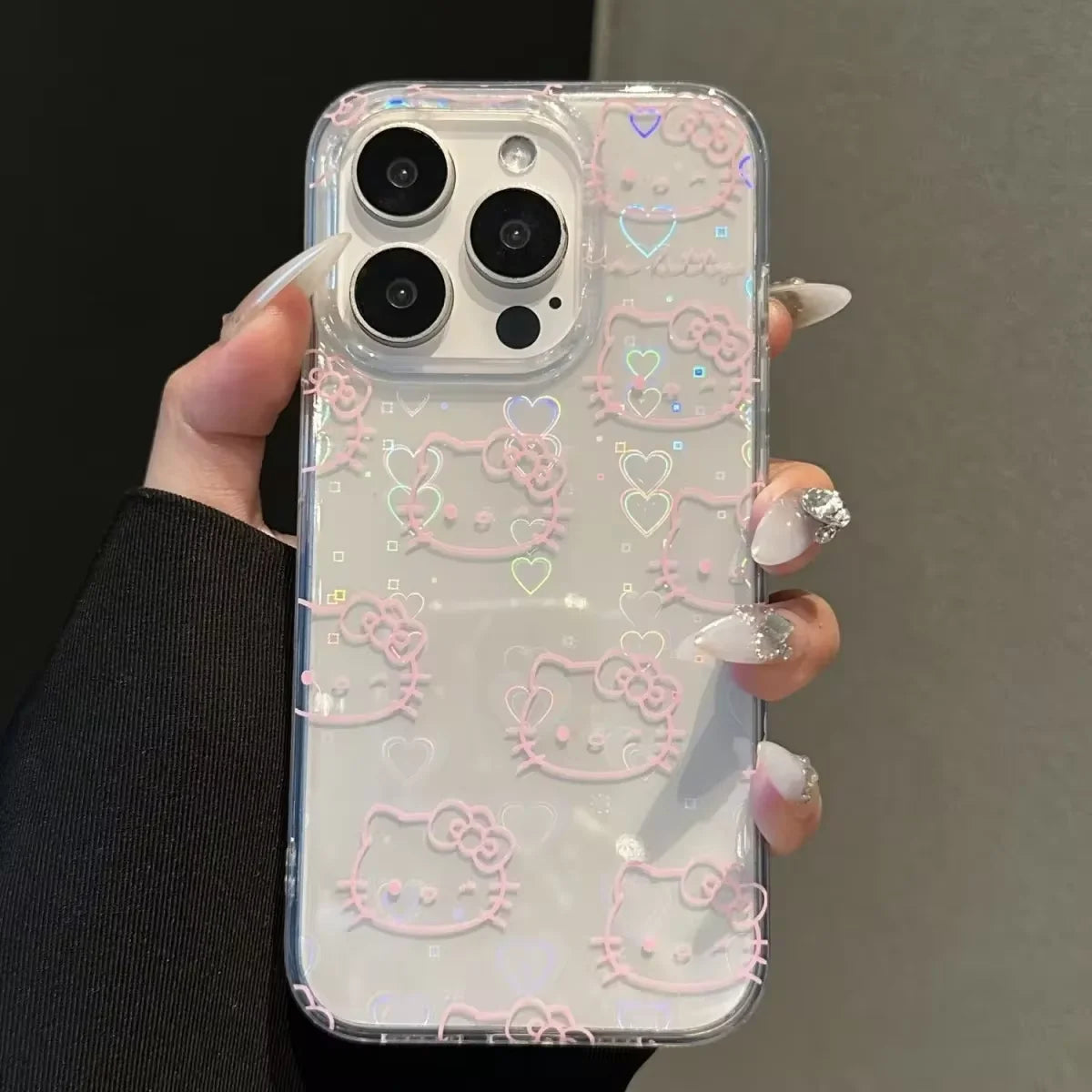 Sanrio Hello Kitty Bow Kawaii Holder Phone Case For iPhone 16 15 14 12 13 11 Pro Max XR XS MAX 7 8 PLUS MINI Y2K Bow Laser Cover