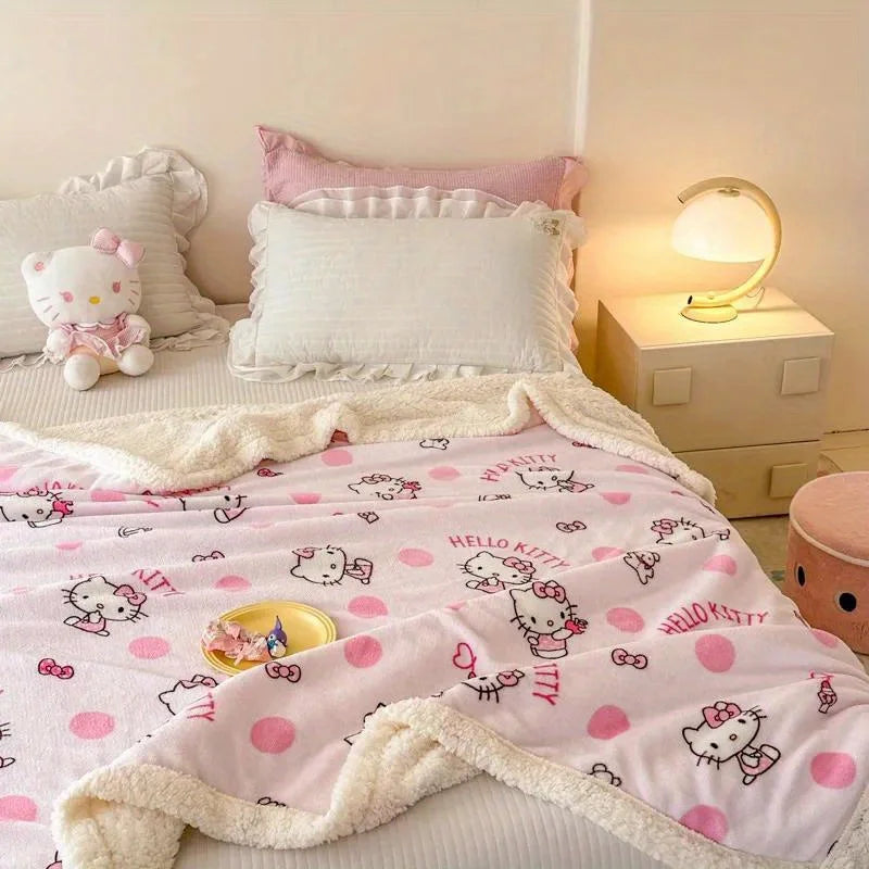 Hello Kitty Plush Double-Layered Throw Blanket - Soft, Reversible, Machine Washable, All-Season Cozy Fleece for Couch & Bed,