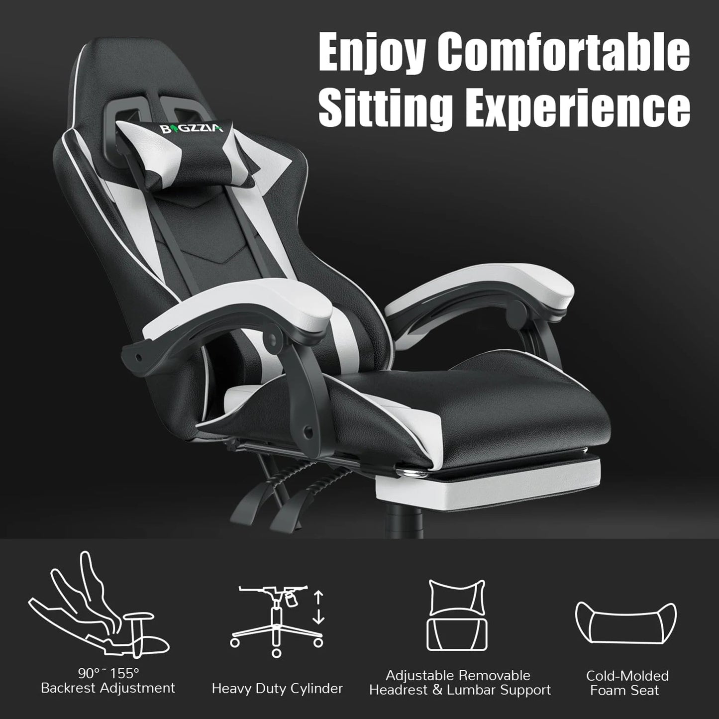 Gaming Chair with Footrest Gamer Chairs Ergonomic with Lumbar Cushion Headrest Gaming Chair Height Adjustable Computer Chair