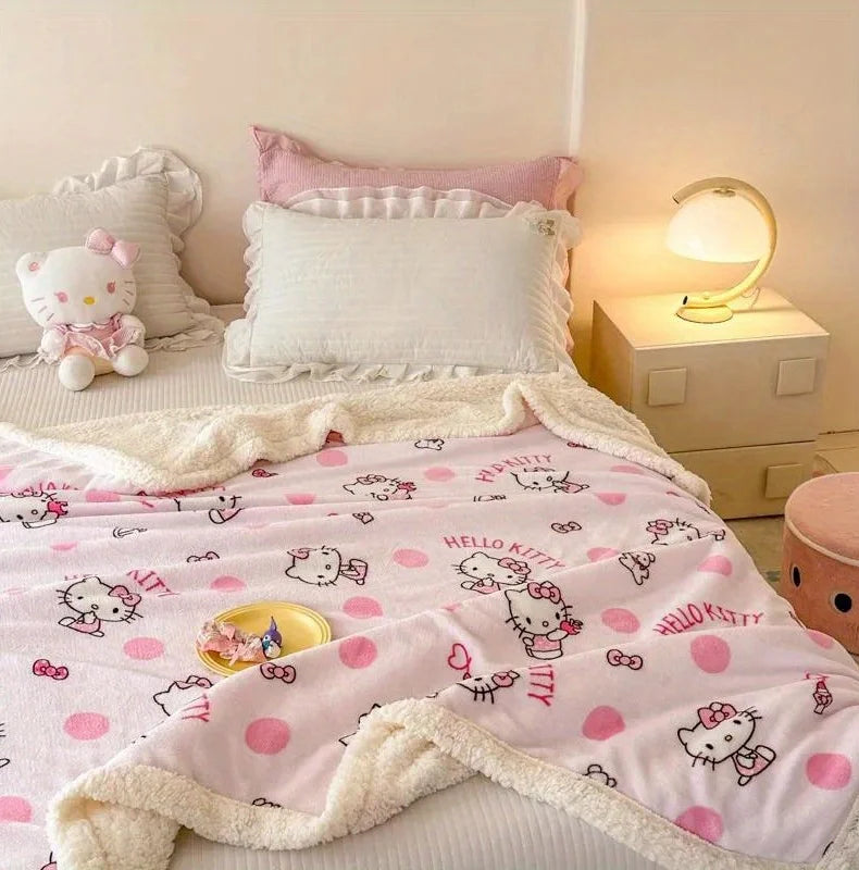 Hello Kitty Plush Double-Layered Throw Blanket - Soft, Reversible, Machine Washable, All-Season Cozy Fleece for Couch & Bed,