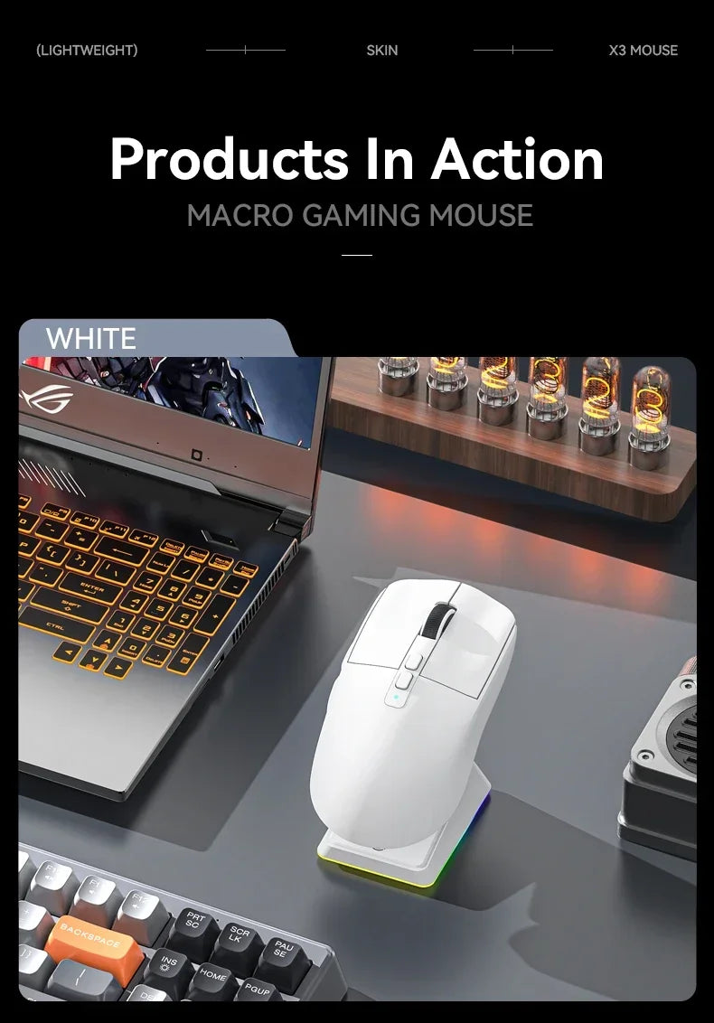 Attack Shark X6 PAW3395 2.4G Wireless Bluetooth Mouse Tri-Mode Connectivity  RGB Touch Magnetic Charging Dock Macro Gaming Mouse