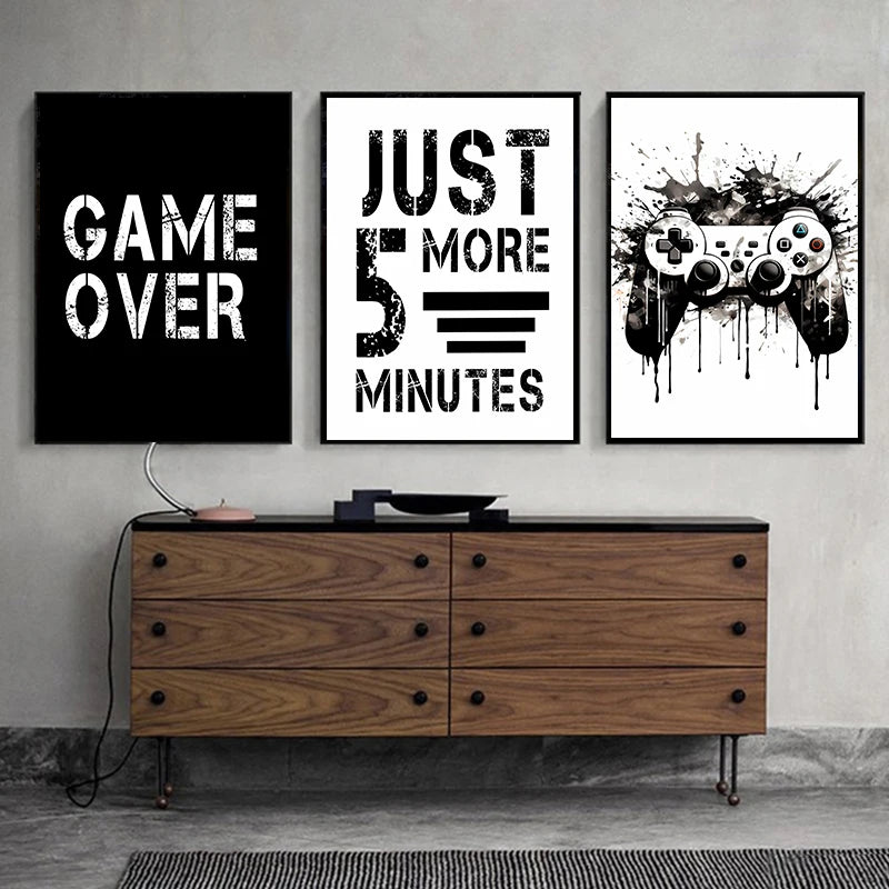 Black White Game Controller Wall Art Posters and Prints Canvas Paintings Mural Pictures for Playroom Decor Gaming Players Gift