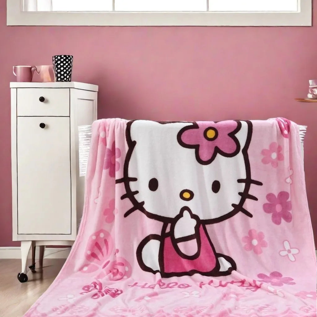 Hello Kitty Soft Fluffy Blanket Sanrio Cartoon Cute Plush Kawaii Blanket Perfect for Girls Multifunctional Blanket Birthday Gift