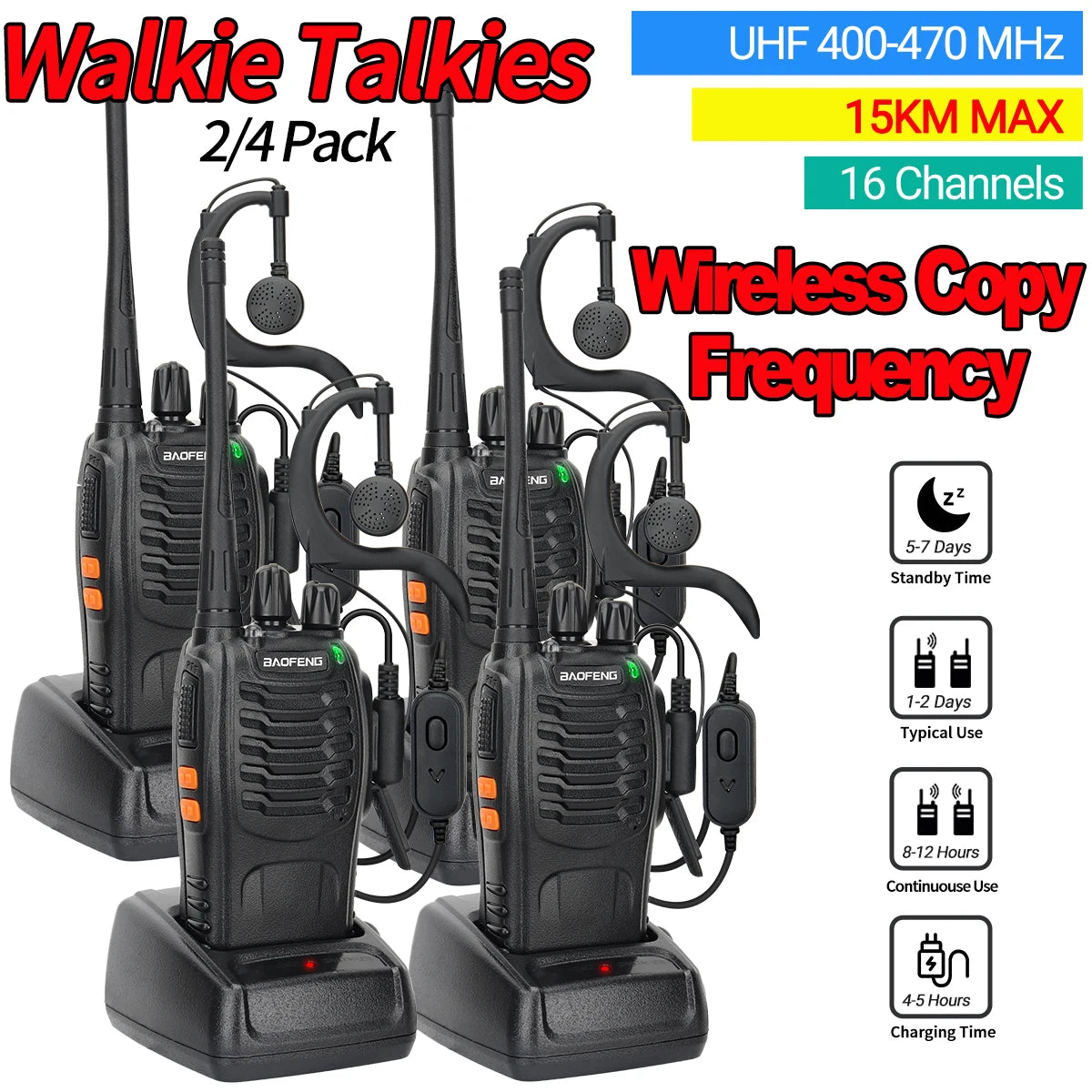 2/4PCS Baofeng BF-888S Pro Walkie Talkie Wireless Copy Frequency Long Range Portable Upgrade BF 888S Ham Two Way Radio Hunting