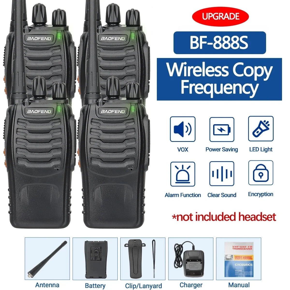 2/4PCS Baofeng BF-888S Pro Walkie Talkie Wireless Copy Frequency Long Range Portable Upgrade BF 888S Ham Two Way Radio Hunting