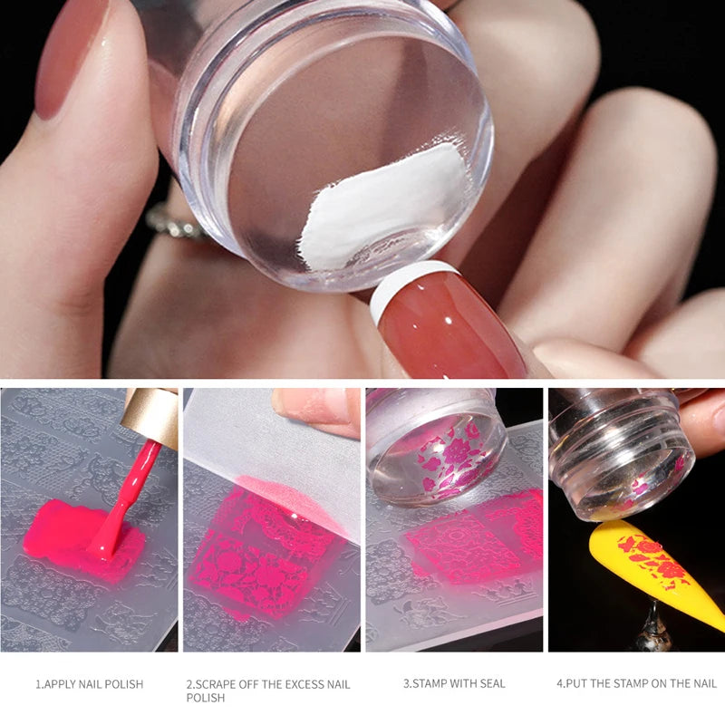 Nail Stamping Plates Pure Clear Jelly Nails Art Stamper Scraper Set Print Silicone Marshmallow Design Manicure Accessories Tool