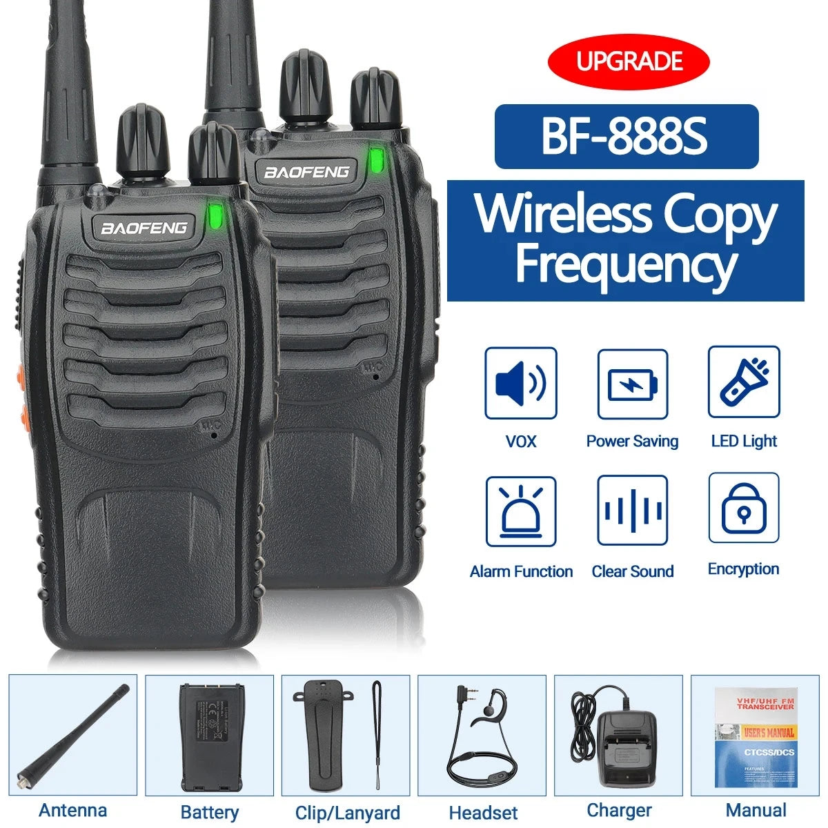 2/4PCS Baofeng BF-888S Pro Walkie Talkie Wireless Copy Frequency Long Range Portable Upgrade BF 888S Ham Two Way Radio Hunting