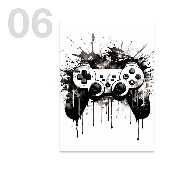 Black White Game Controller Wall Art Posters and Prints Canvas Paintings Mural Pictures for Playroom Decor Gaming Players Gift