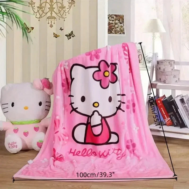 Hello Kitty Soft Fluffy Blanket Sanrio Cartoon Cute Plush Kawaii Blanket Perfect for Girls Multifunctional Blanket Birthday Gift