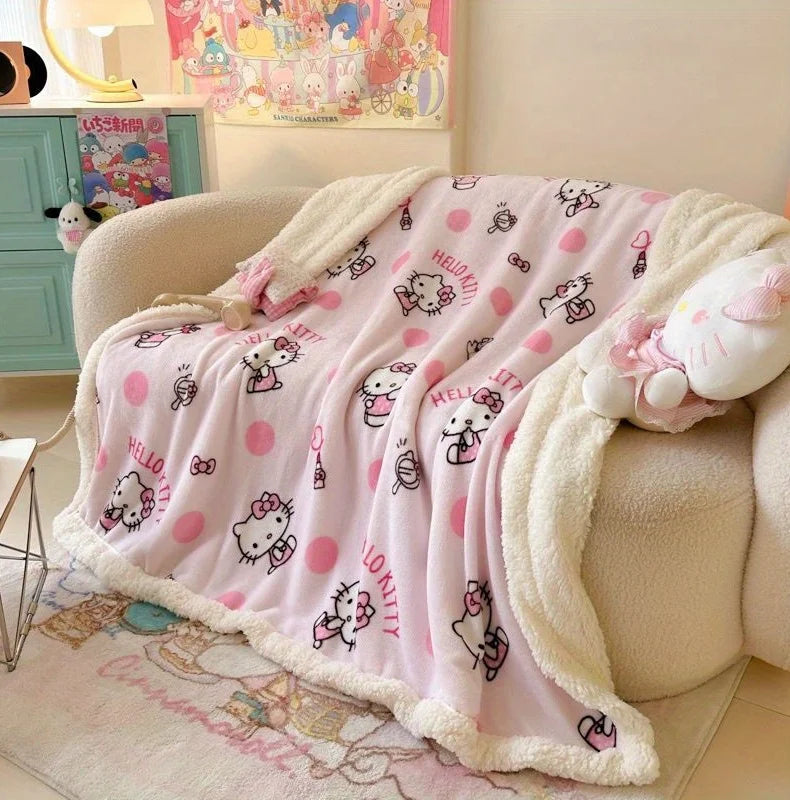 Hello Kitty Plush Double-Layered Throw Blanket - Soft, Reversible, Machine Washable, All-Season Cozy Fleece for Couch & Bed,