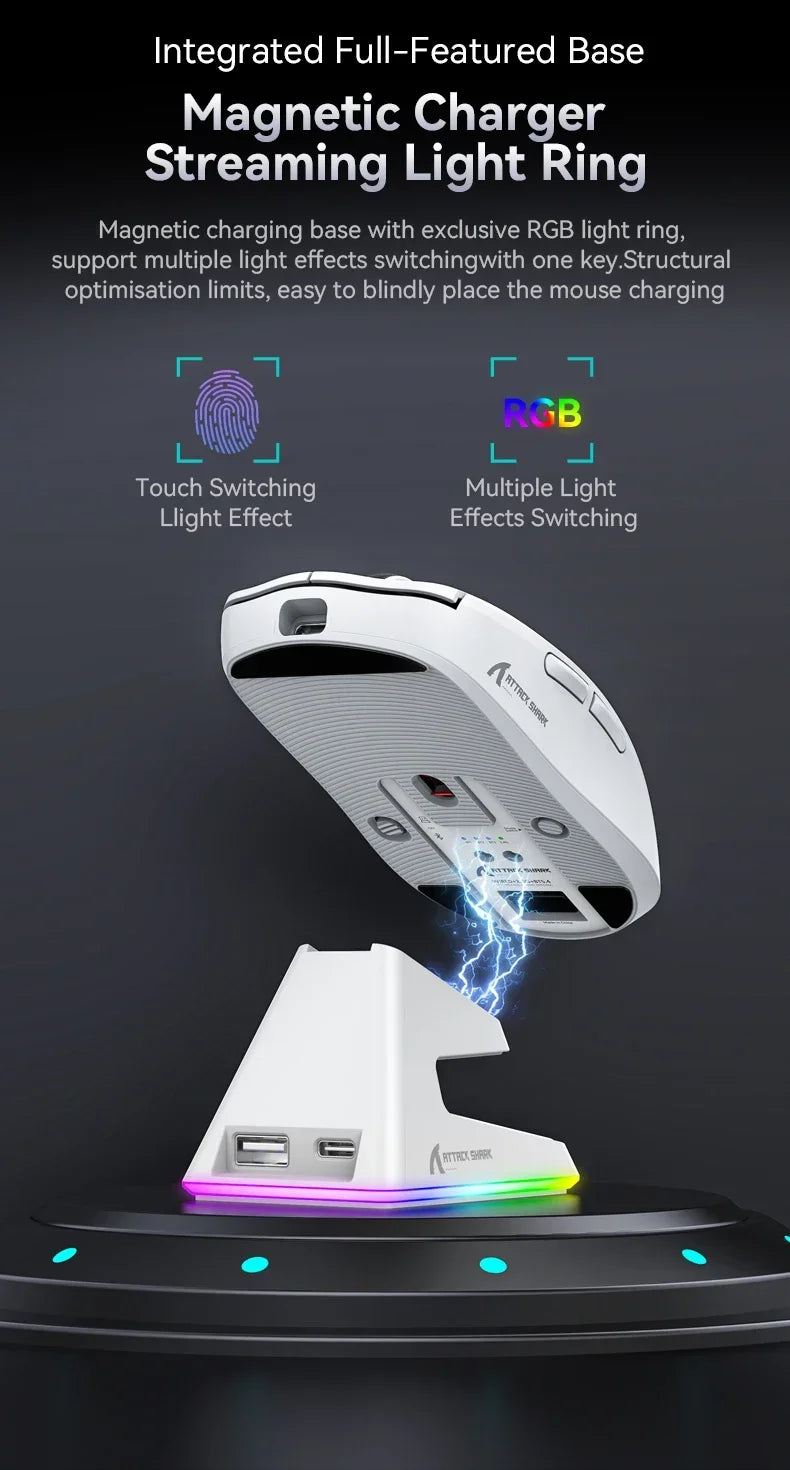 Attack Shark X6 PAW3395 2.4G Wireless Bluetooth Mouse Tri-Mode Connectivity  RGB Touch Magnetic Charging Dock Macro Gaming Mouse