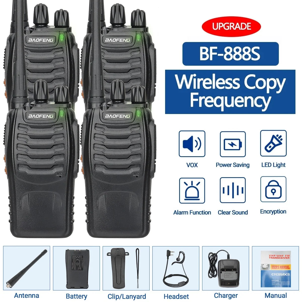 2/4PCS Baofeng BF-888S Pro Walkie Talkie Wireless Copy Frequency Long Range Portable Upgrade BF 888S Ham Two Way Radio Hunting