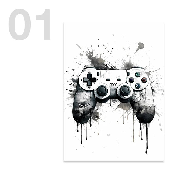 Black White Game Controller Wall Art Posters and Prints Canvas Paintings Mural Pictures for Playroom Decor Gaming Players Gift