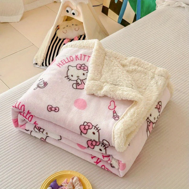 Hello Kitty Plush Double-Layered Throw Blanket - Soft, Reversible, Machine Washable, All-Season Cozy Fleece for Couch & Bed,