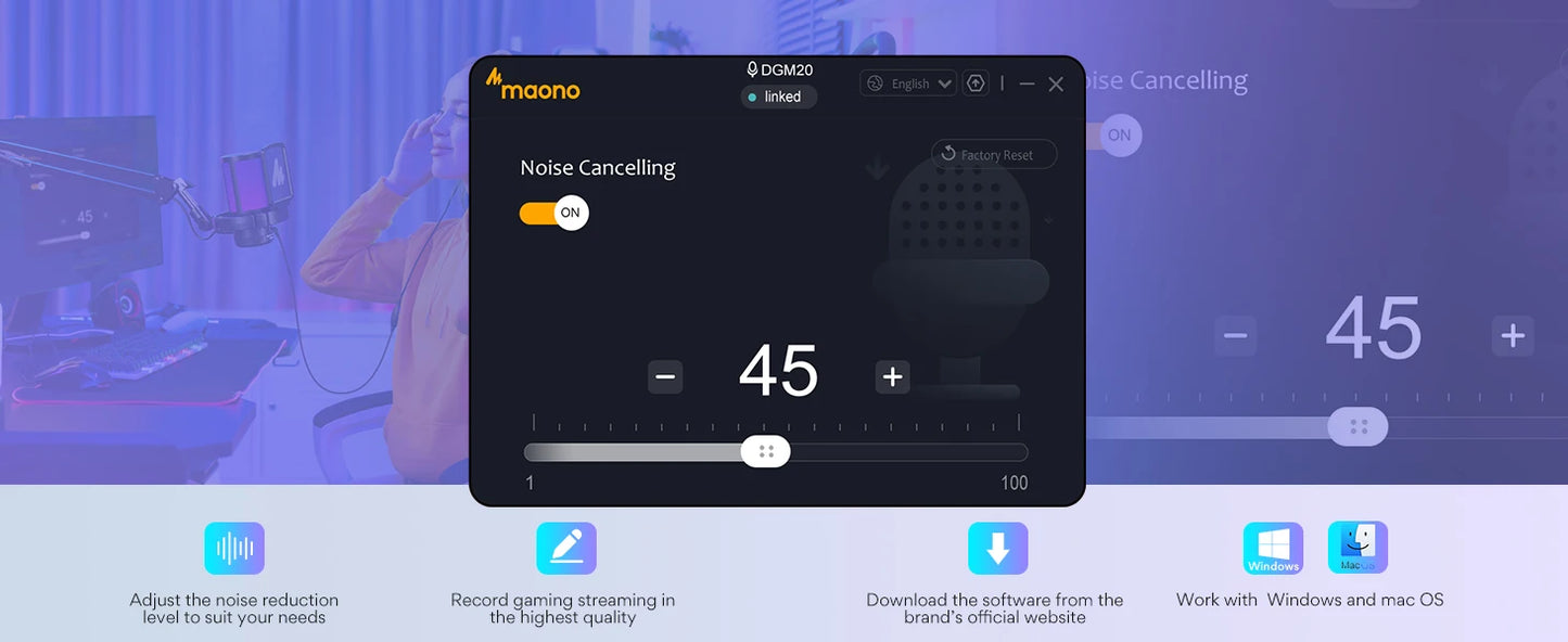 Maono DGM20S USB Microphone Gaming Mic Condenser Mic RGB USB Mic with Mic Gain and Noise reduction software for Gaming,Recording