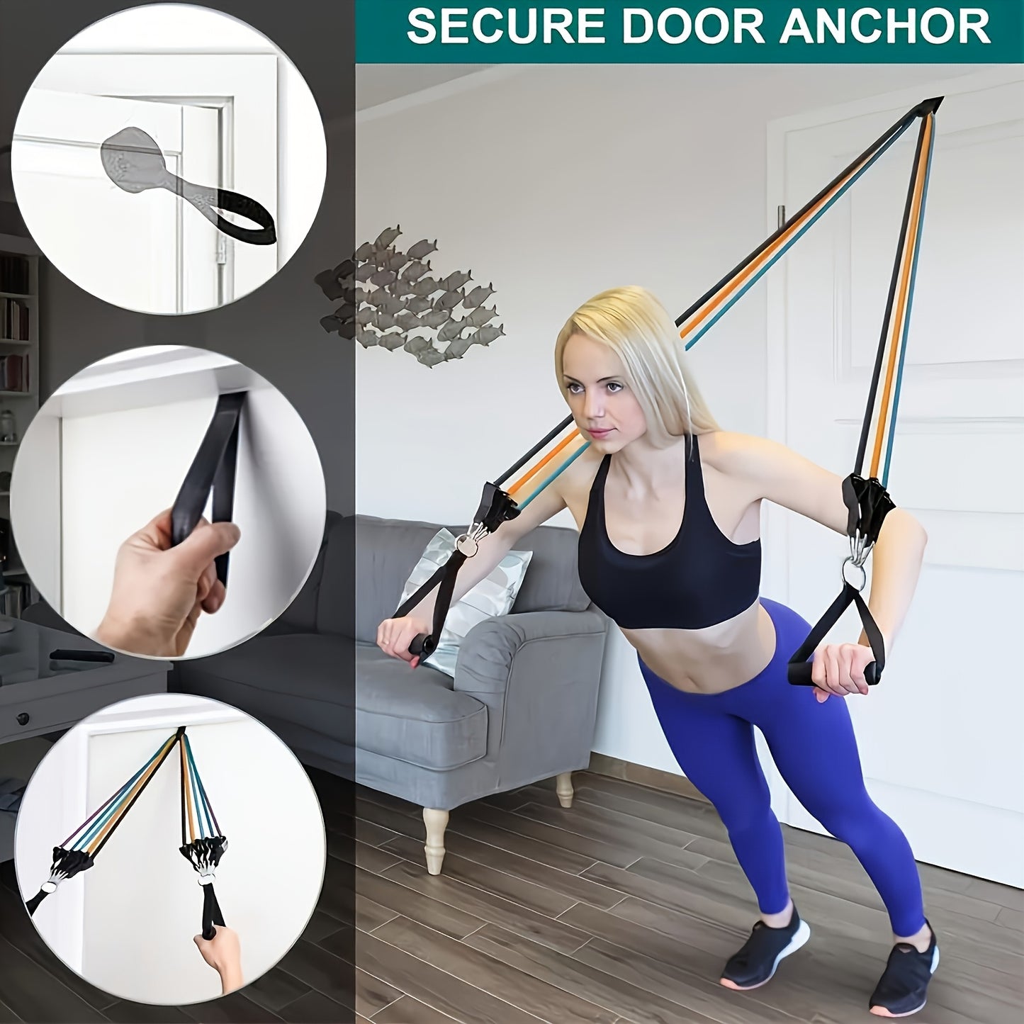 Including Door Anchor, Handle, Ankle Strap, Portable Bag | Durable And No Electricity, Family Fitness, Yoga, Pilates Necessary | Safety Metal Ring Reinforcement, Novice Friendly Professional Gym Accessories